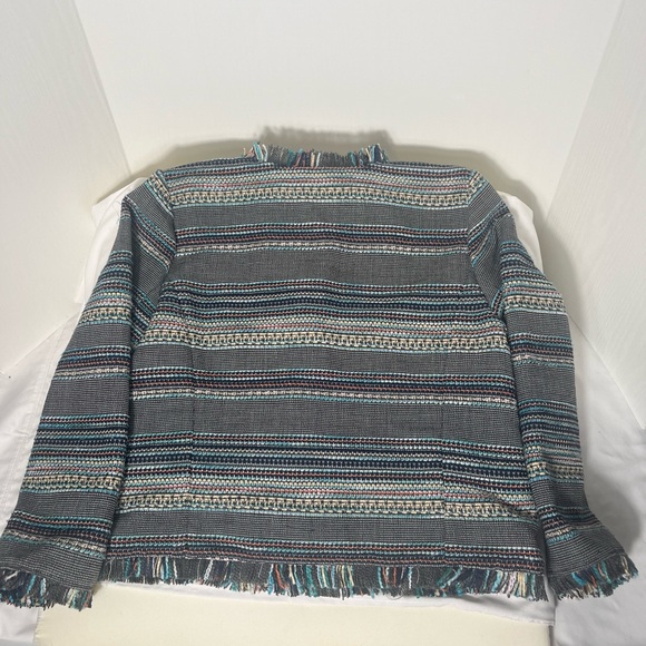 Women’s Halogen Stripped Multicolored Boho Fringe Long Sleeve Jacket Size Medium - Picture 3 of 13
